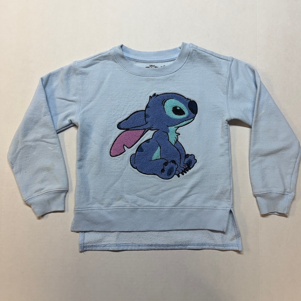 Disney Collection Lilo & Stitch Girls' Medium Light Blue Crew Neck Sweatshirt‎